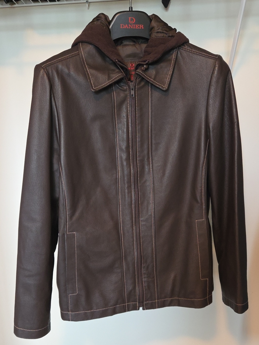 Danier Dark Brown Leather Bomber Jacket with removeable Fleece